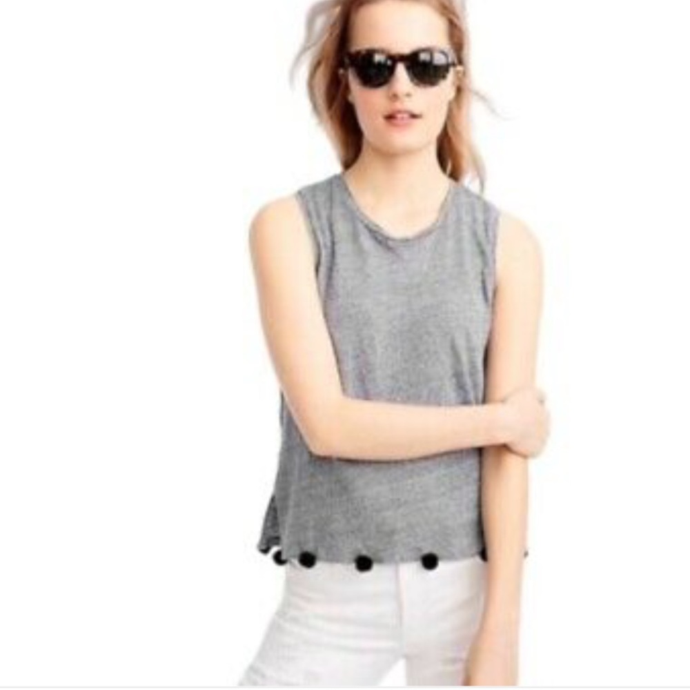 2/$18 J. Crew Grey Linen Pom-Pom Trim Tank Top Size XS